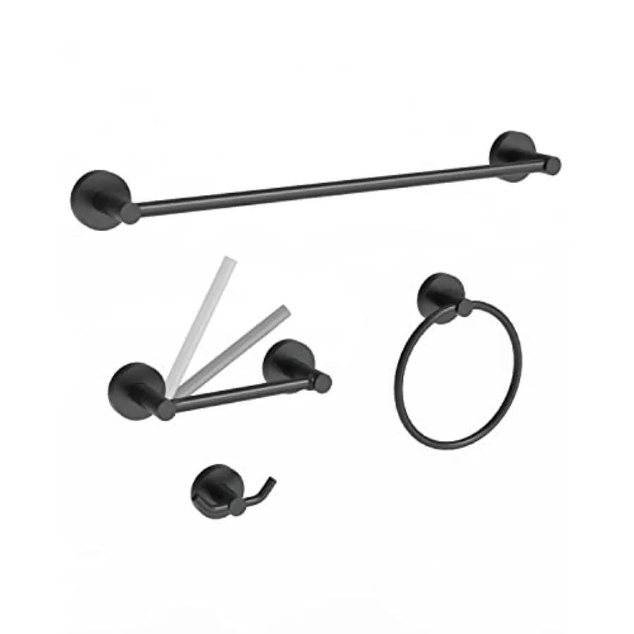 

4 Pieces Bathroom Hardware Accessories Set 18-Inch Single Towel Bar, Towel Ring, Toilet Paper Holder, Double Towel Hooks Stainl