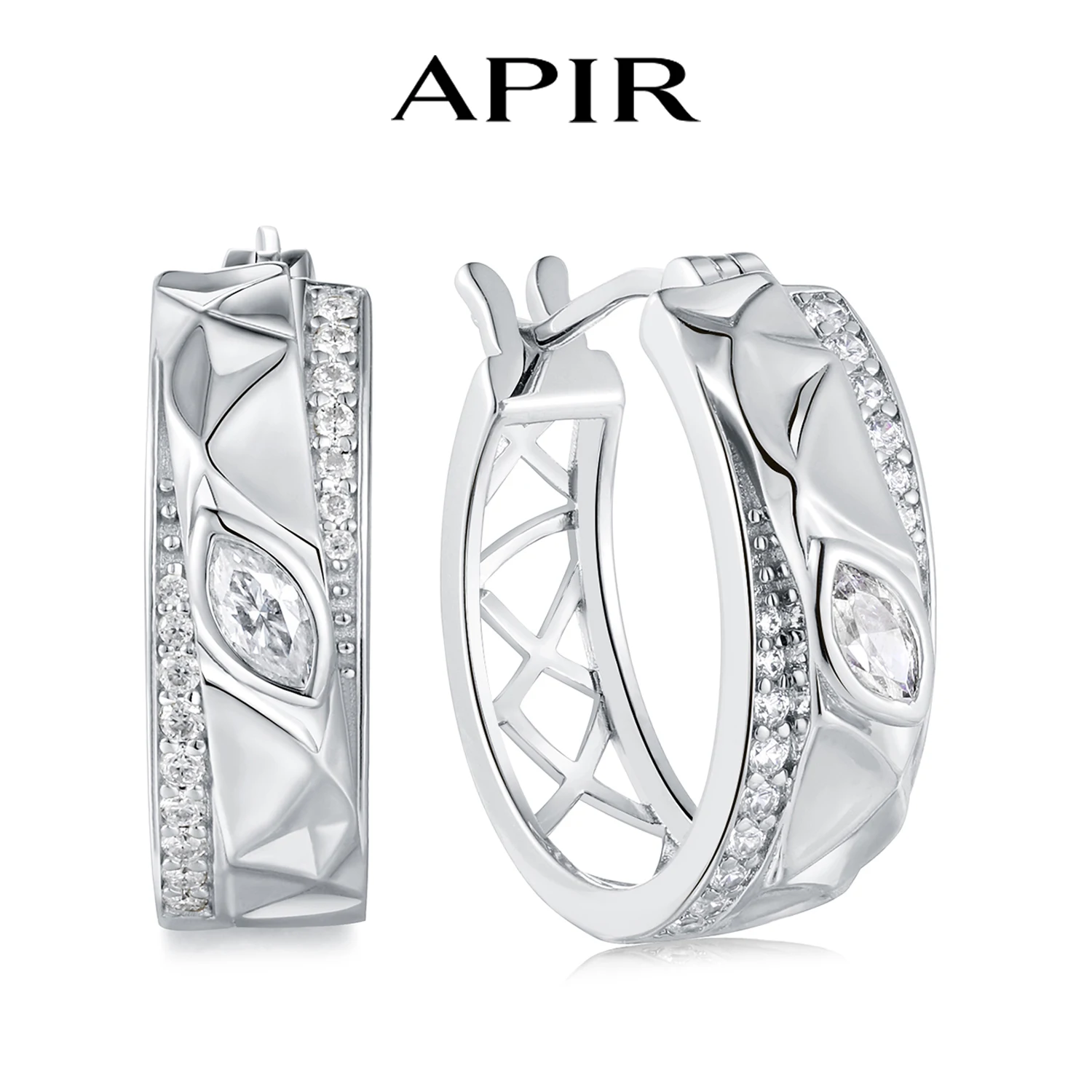 

APIR Marquise & Round Moissanite Hoop Earrings for Women 18K Gold Plated Geometric Textured Design Wedding Party Luxury Jewelry