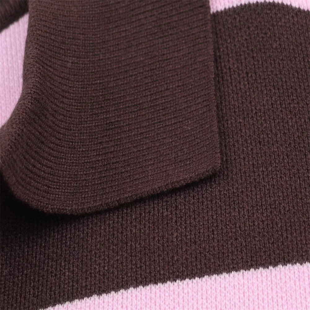 Suéter de punto con cuello tipo polo a rayas simples a la moda para mujer nueva de invierno