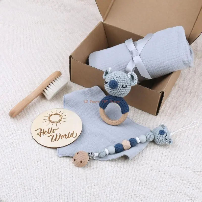 96GC Set Mainan Bayi 6 Potong Selimut Bayi Sikat Rambut Oto Rattle Teether & Dot-rantai