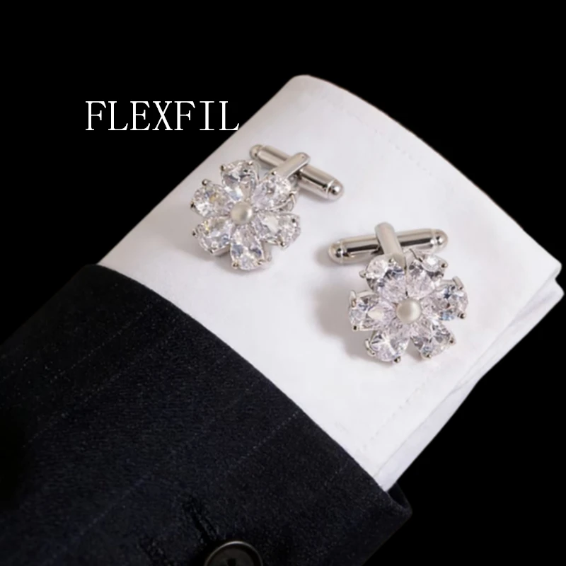 

FLEXFIL Luxury shirt cufflinks for men's Brand cuff buttons cuff links gemelos High Quality crystal wedding abotoaduras Jewelry