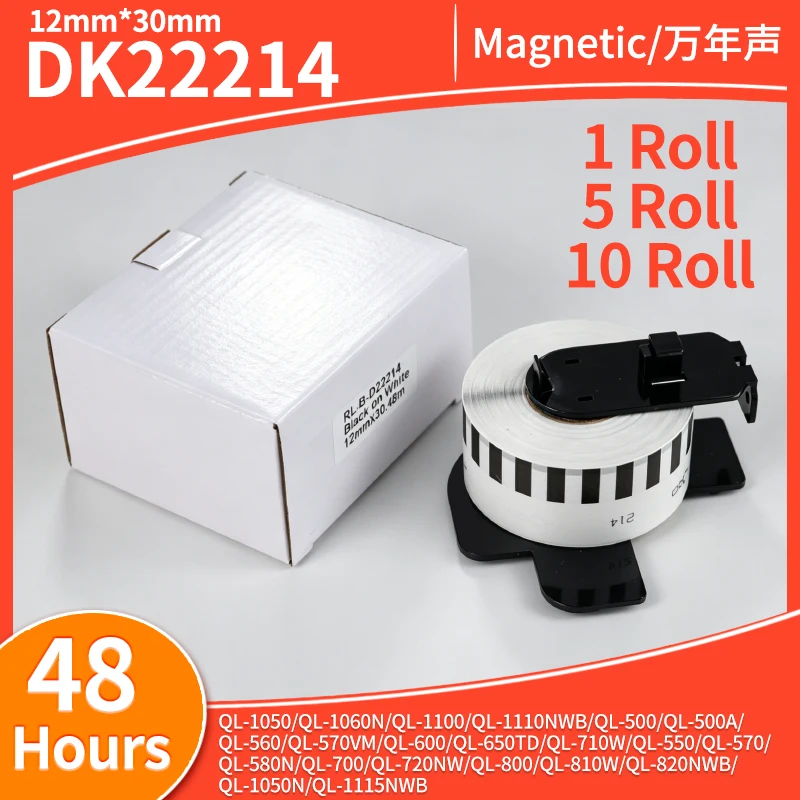 1-10Roll DK22214 Label Continuous Thermal Paper 12mmx30.48m Compatible for Brother QL Label PrinterQL-500 QL-700 QL-800 QL-1100
