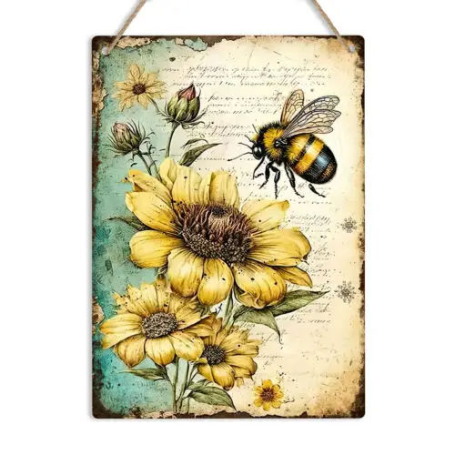 Honey Bee Metal Sign Hive Garden Decoration Vintage Wall Plaque Beekeeper Gift-Aluminum