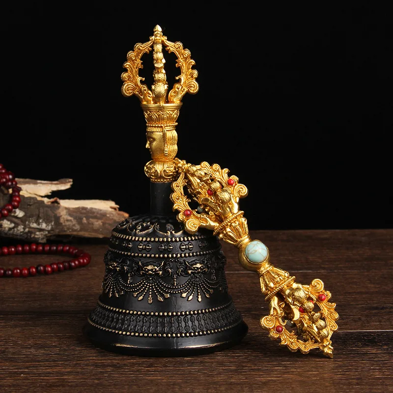 Nepalese Five-strand Carved Vajra Bell Pestle Brass Bell, Crisp Sound and Echo, High-quality French Bell