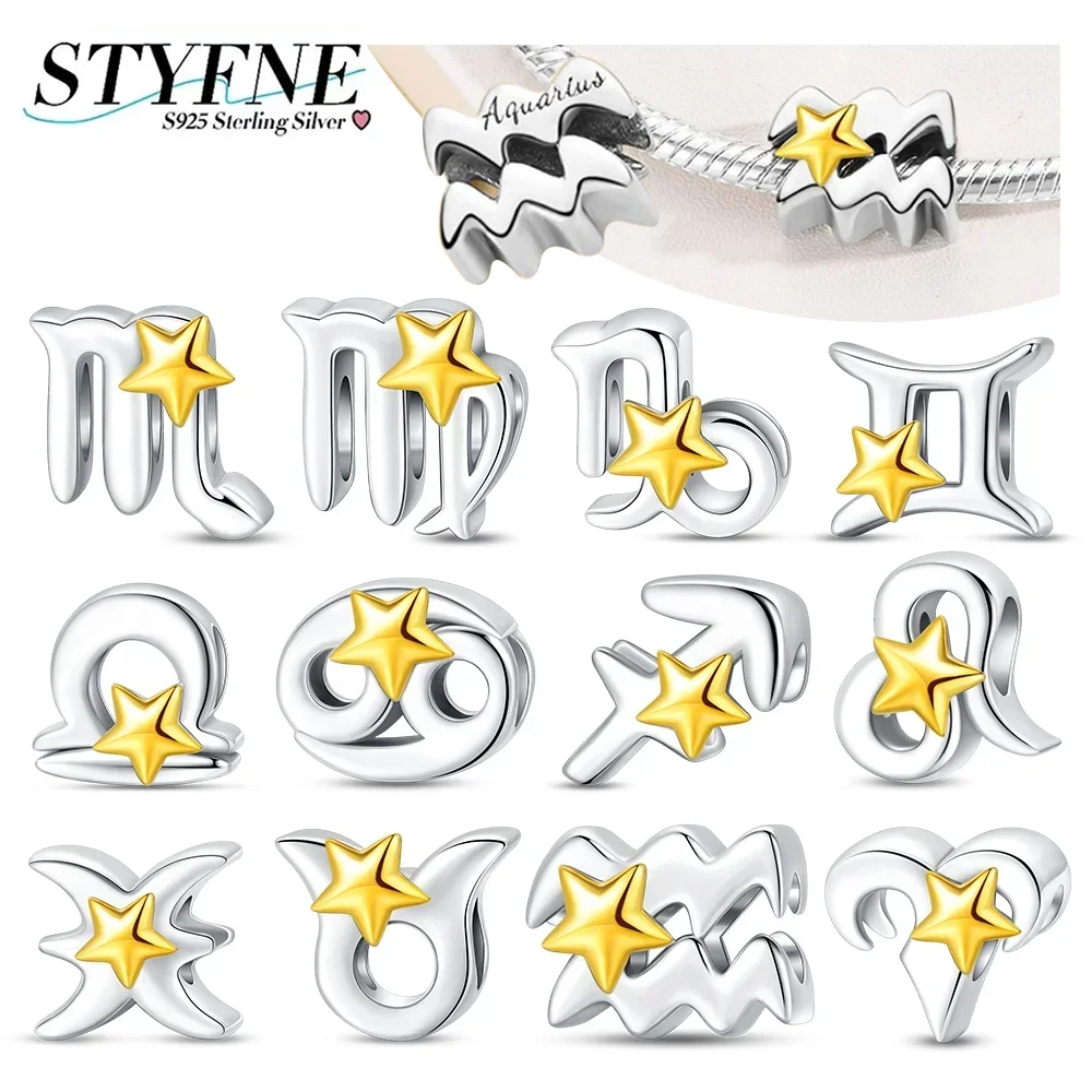 Charms Plata 925 Originales Twelve Constellations Beads For Charms 925 Sterling Silver Bracelet Jewellery Making Women's Gift
