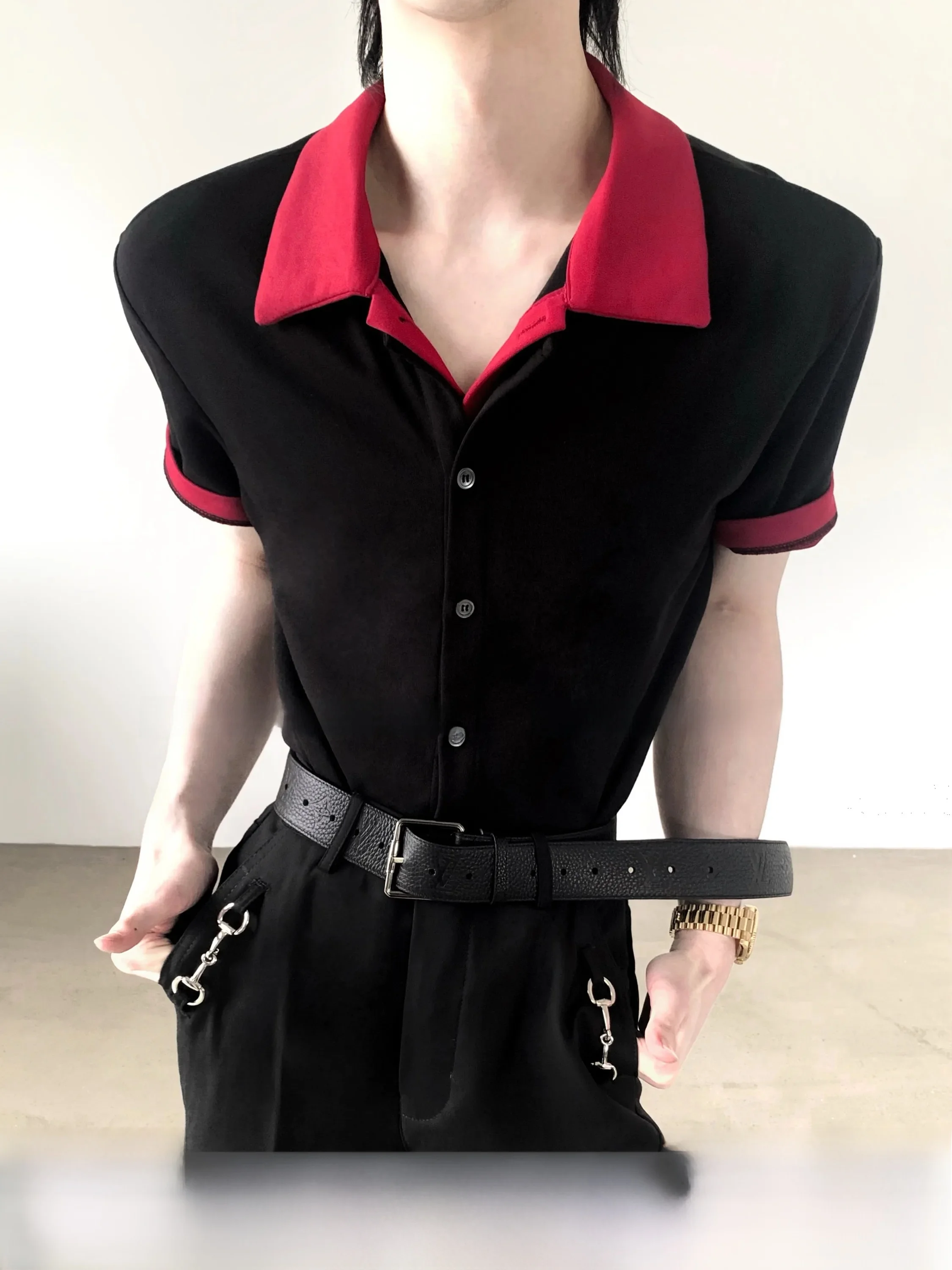 Comfortable Black Red Short Sleeve  Shirt Men's Summer T-Shirt Cleanfit Style Standard Version Skin-friendly Breathable