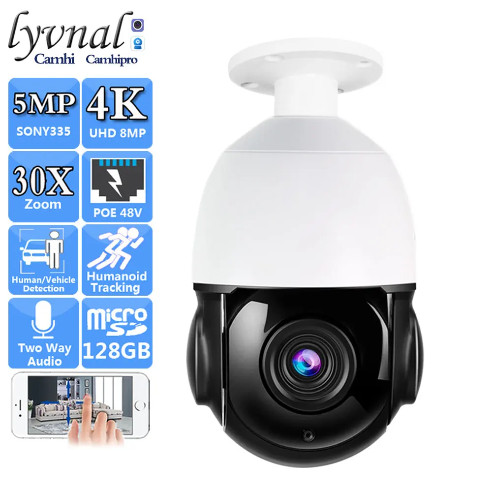 UHD 4K 8MP Sony415 Security Surveillance IP Camera 5MP PTZ Dome POE 48V 30X Auto Zoom Two Way Audio Humanoid Tracking IR 80M