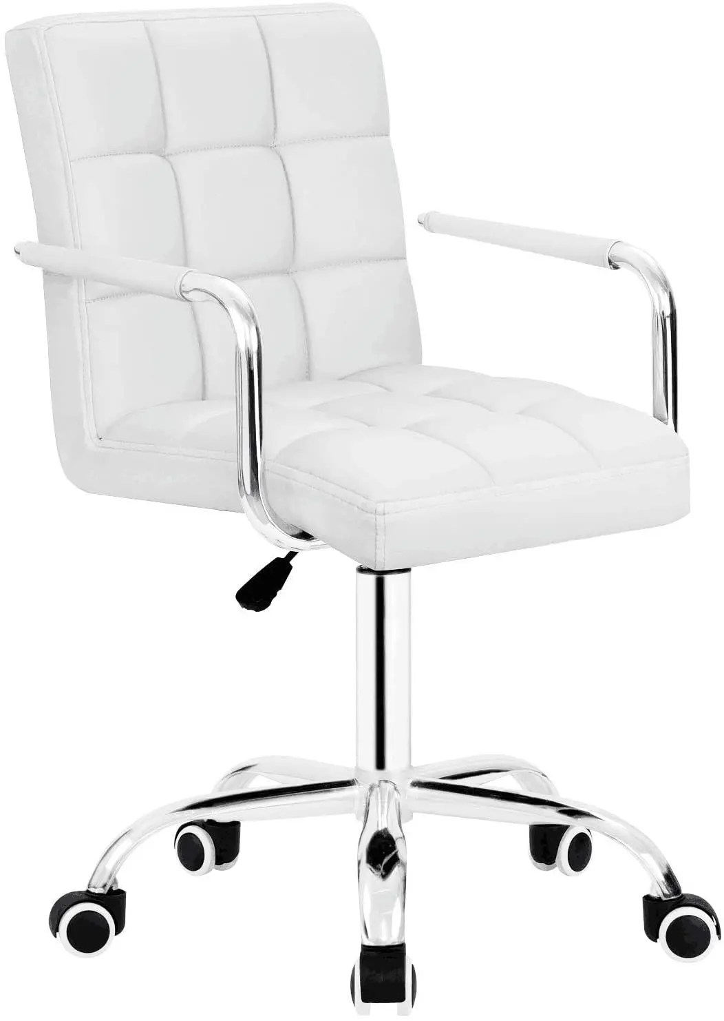 

Desk Modern Office Chair with Wheels Vanity Chair PU Leather Mid-Back Rolling Cute for Office, Teen, and Bedroom Desks (White)