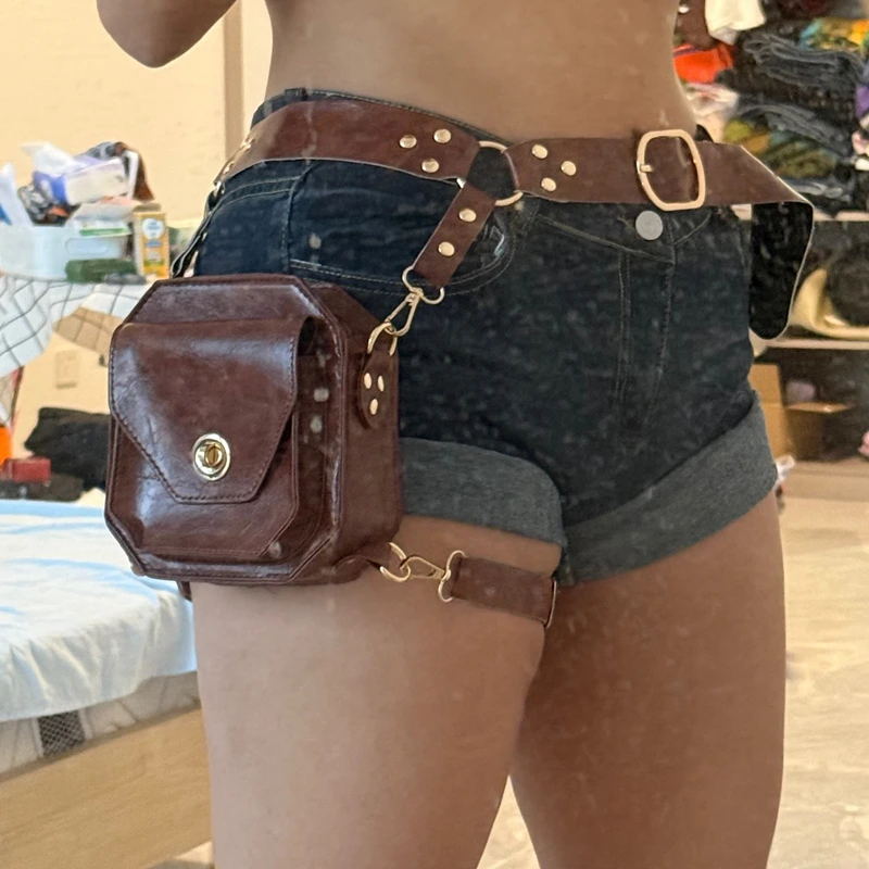PU Kleine Quadratische Tasche Damen Umhängetasche Beintasche Persönliche Hüfttasche Motorrad-Seitentasche Mittelalterliche Ritter-Requisiten Bauchtasche