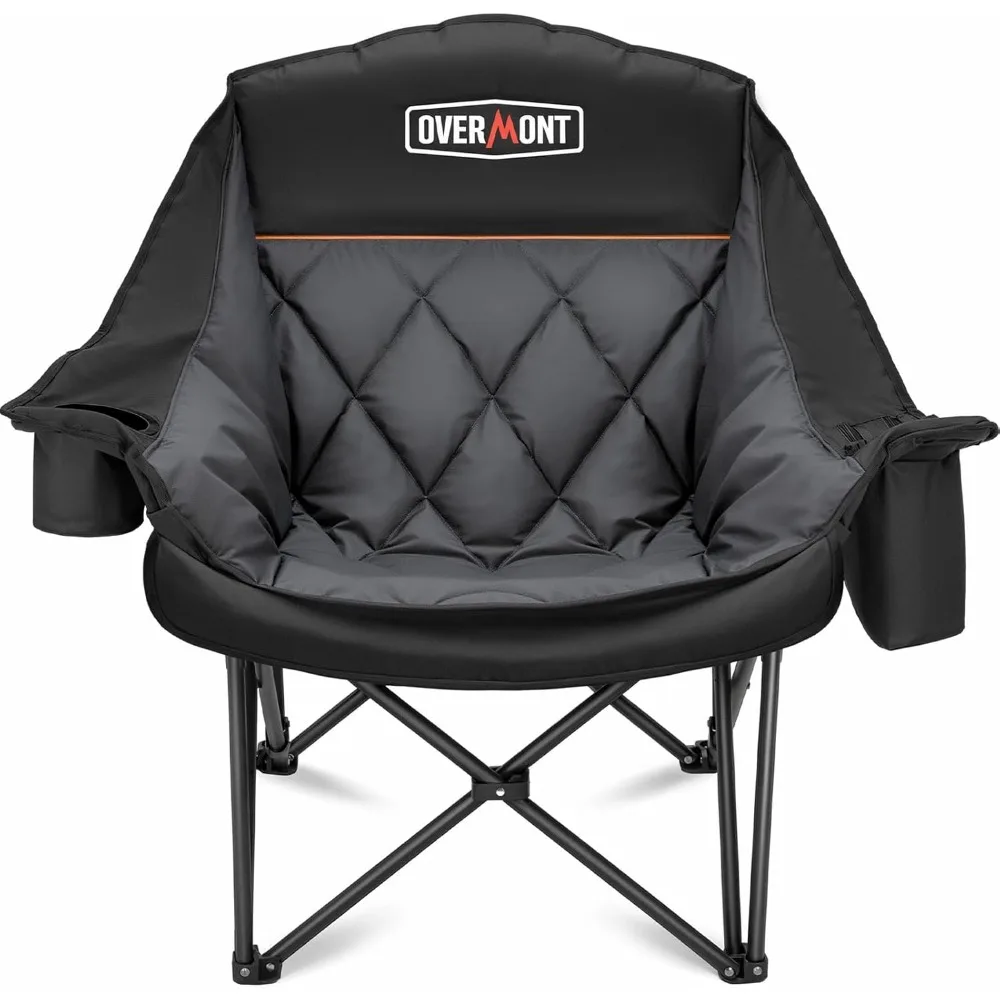 

Oversized XL Camping Chair for Adults - 450lbs Support Heavy-Duty Padded Folding Chair with Side Pocket Cup Holder Cooling Bag