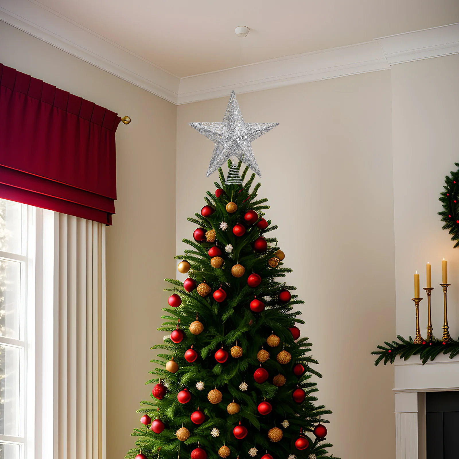 

30Cm Star Tree Topper 5 Pointed Glitter Treetop Shiny Christmas Ornament For Holiday Party Golden Festival Home Decor Pcs