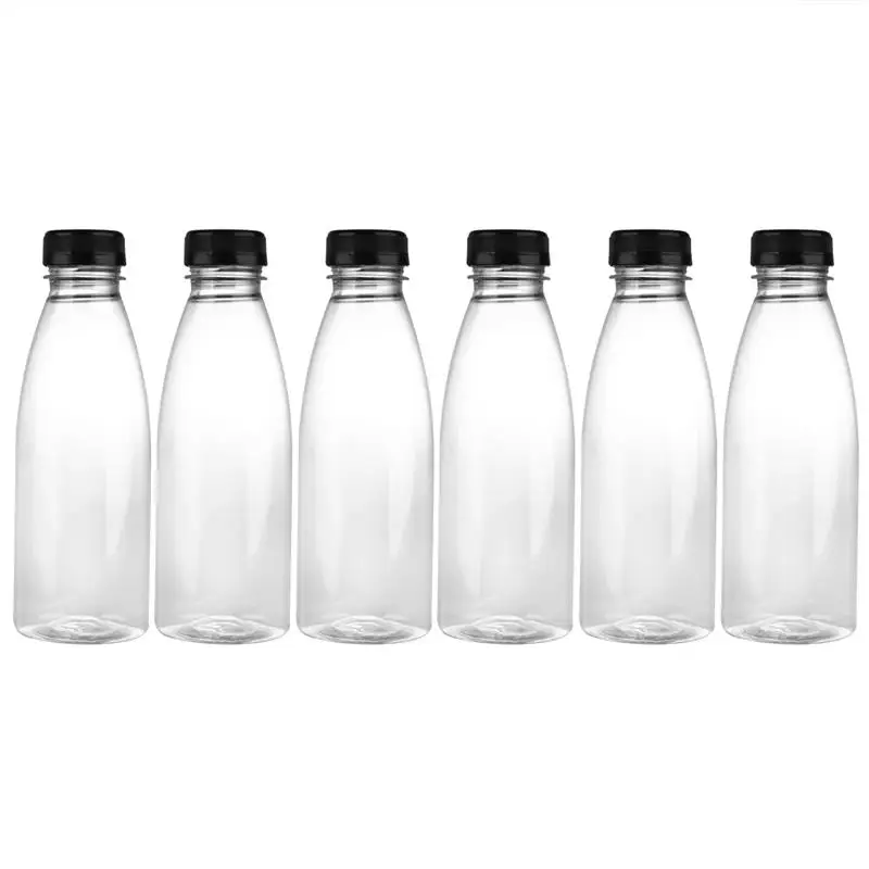 6PCS 500ml Empty Drink Sports Water Bottles PET With Lids Plastic Tamper Proof Drink Containers Reusable Juice Milk Split