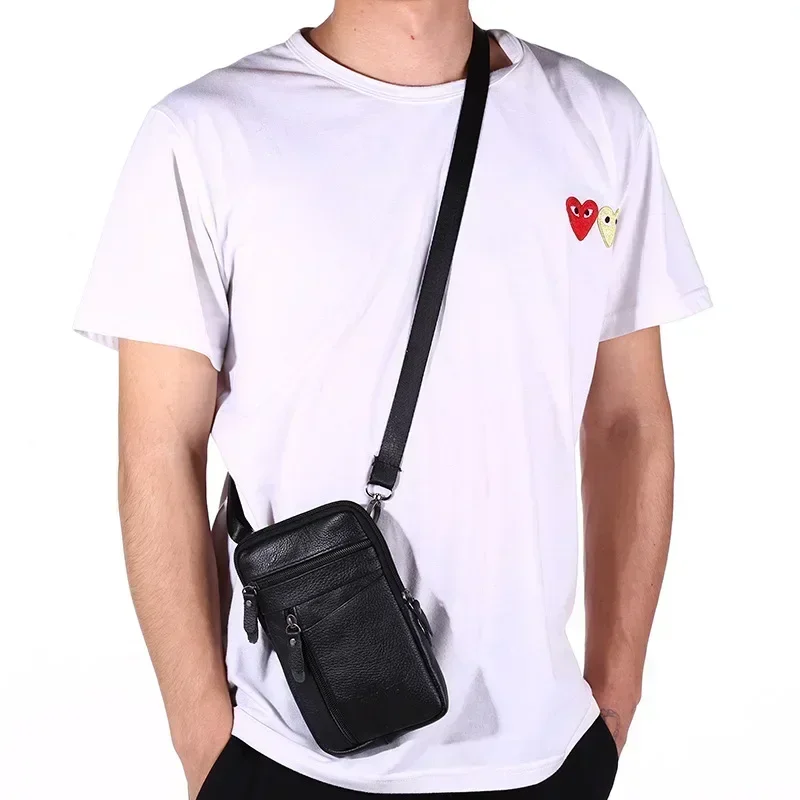 Genuine Leather Waist Bag Men's Mobile Phone Bag Wearing Belt Outdoor Sport One Shoulder Small Bag Doing Business Crossbody Bags