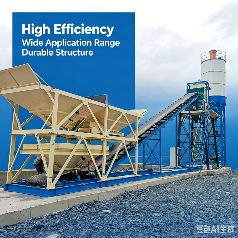 Stationary Belt Conveyor Concrete Batching Plant With Twin Shaft Forced Mixer High Efficiency Ready Mix Production Machine Line