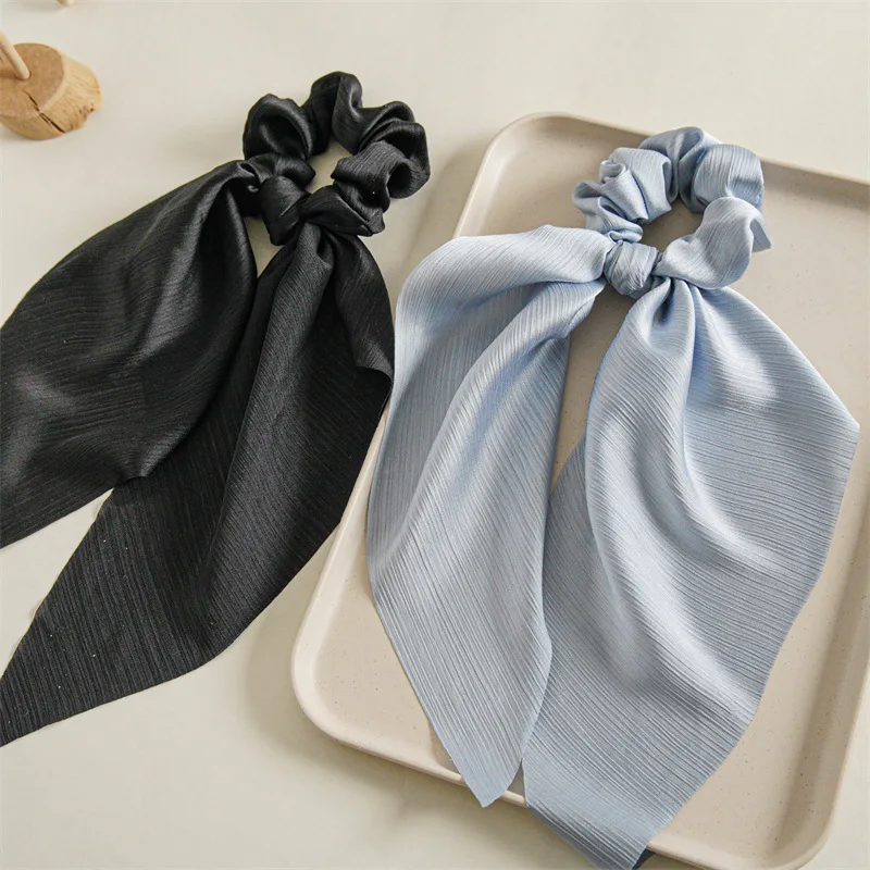 Reine Farbe Lange Band Schleife Scrunchies Satin Pferdeschwanz Mode Haargummis Frauen Mädchen Elastische Haarbänder Kopfbedeckung Haarschmuck – Detail 7