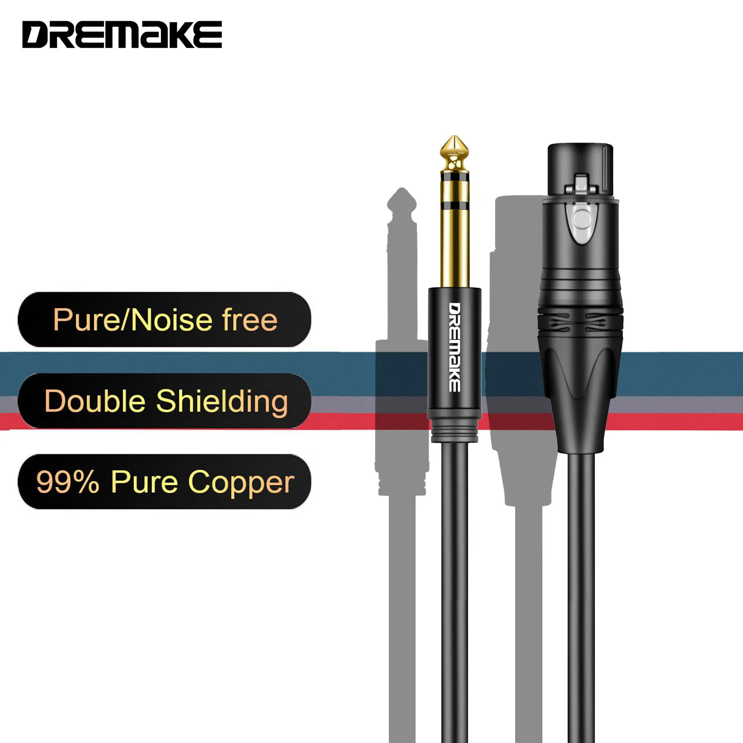 DREMAKE Balanced Microphone Cable XLR Aux Cable Jack TRS 6.35 mm/6.5 mm Male to XLR Female Mic Cord for Mixer Stereo Amplifier