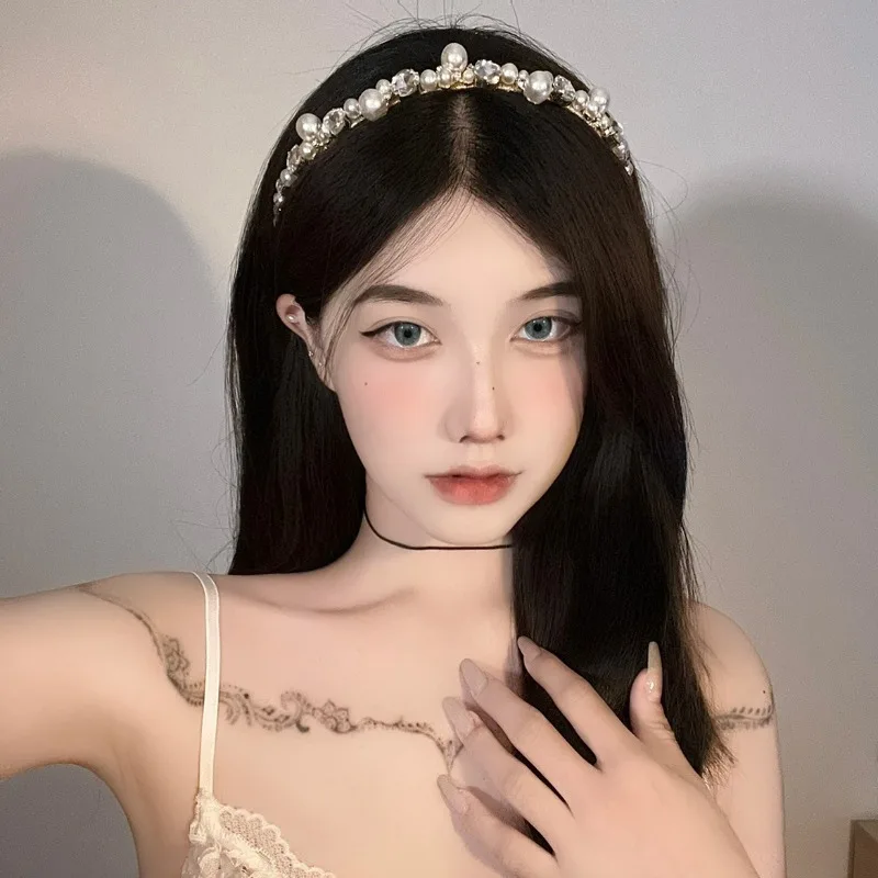 عصابة رأس جديدة من اللؤلؤ الفرنسي مرصعة بالألماس - طوق شعر كريستالي رائع، تشبه ممتاز وخرافية، مثالية لصور أعياد الميلاد. #3