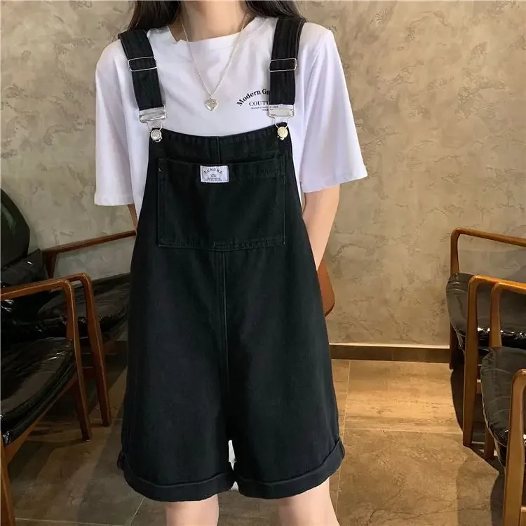 3 Color Strap Pants for Female Students Korean Version Loose Fitting Age Reducing Casual Wide Leg Denim Shorts for Women Summer