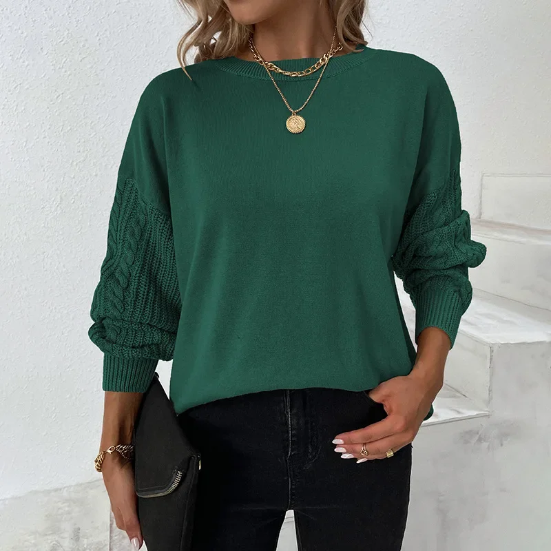 Spring Autumn Women Solid Knitted Loose Sweater Long Sleeves Casual O Neck Elastic Pullovers Knitwear