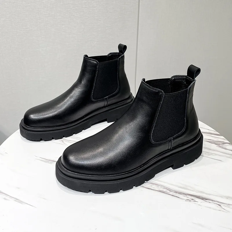 big size mens chelsea boots black tide platform shoes autumn winter ankle boot cool streetwear natural leather botas masculinas