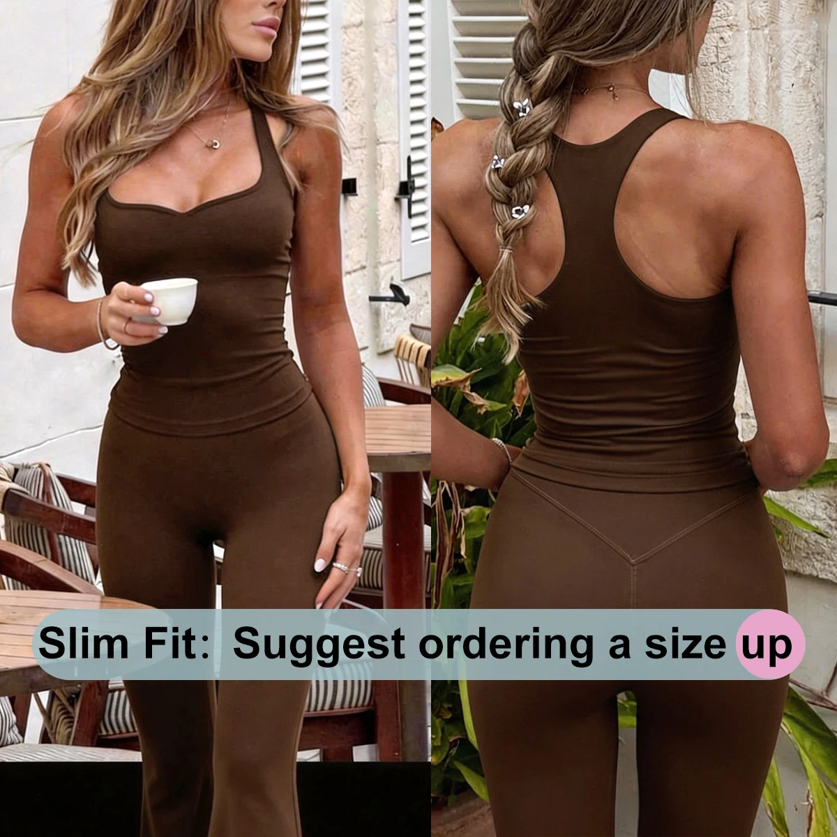 Conjunto de Leggings CSB Flare com Top Racerback e Sutiã Embutido & Leggings de Cintura Alta, Conjunto de Roupas de Academia