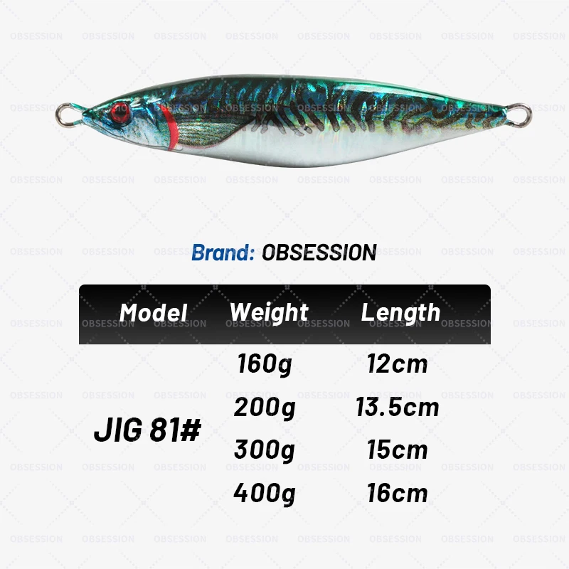 TEASER J81 160g200g300g400g Metal Jig Fishing Lure 3D Print Japan Laser Sea-bream Saltwater Deepsea With Strong Twin Assist Hook