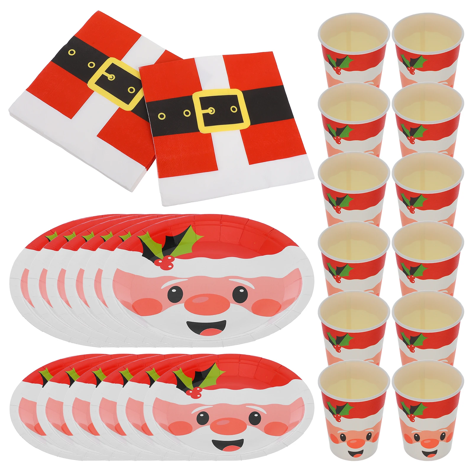 

1 set Christmas Disposable Tableware Set Paper Plates Cups for Party Supplies Decorations Holiday Events Kitchen BarWare