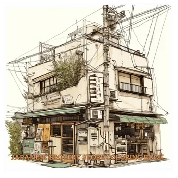 일본 식료품 점 성인 색칠하기 책, 크기 8.26 