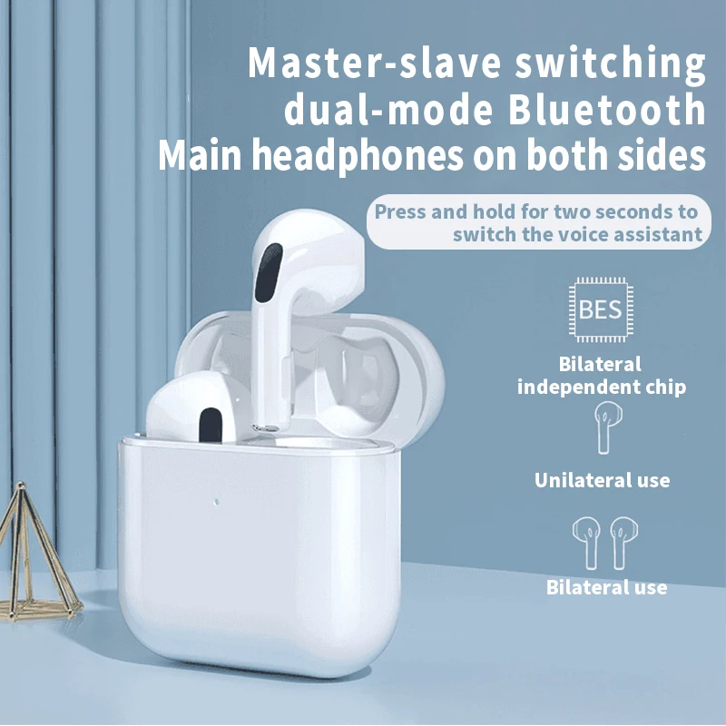 Earphone Bluetooth Pro4TWS asli, earphone nirkabel stereo, earbud dengan mikrofon, cocok untuk Xiaomi iPhone