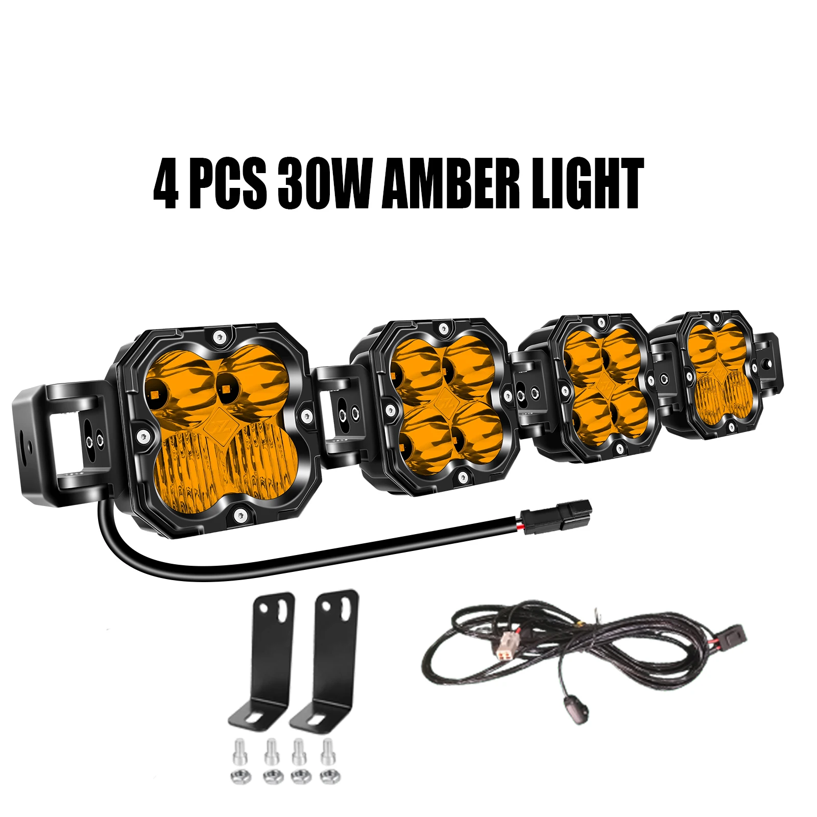 Variant: 4Pcs 30W Amber Light