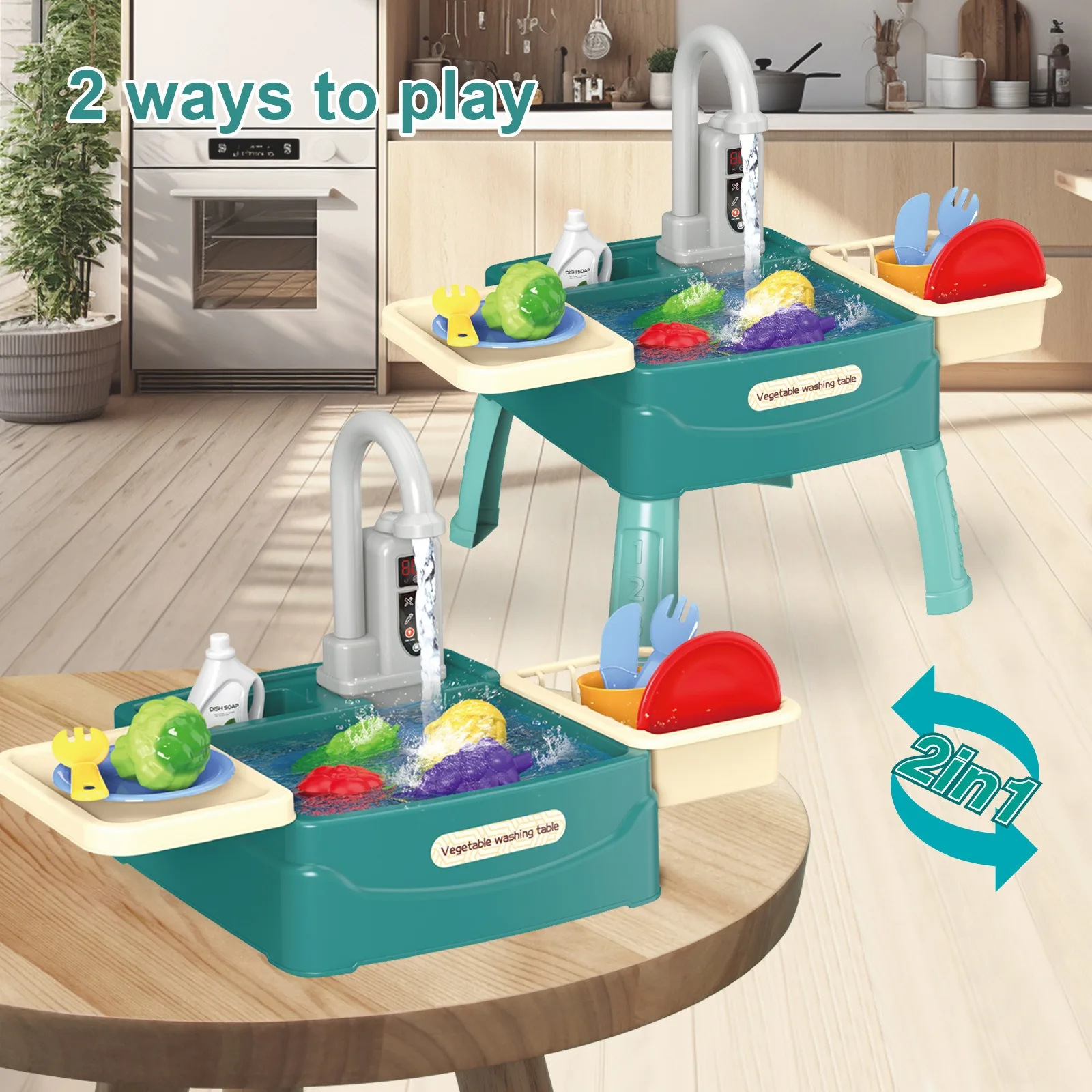 Children's Dishwasher, Automatic Water Outlet, Vegetable Basin, Home Kitchen Toy Set, Simulated Electric Dishwasher Table
