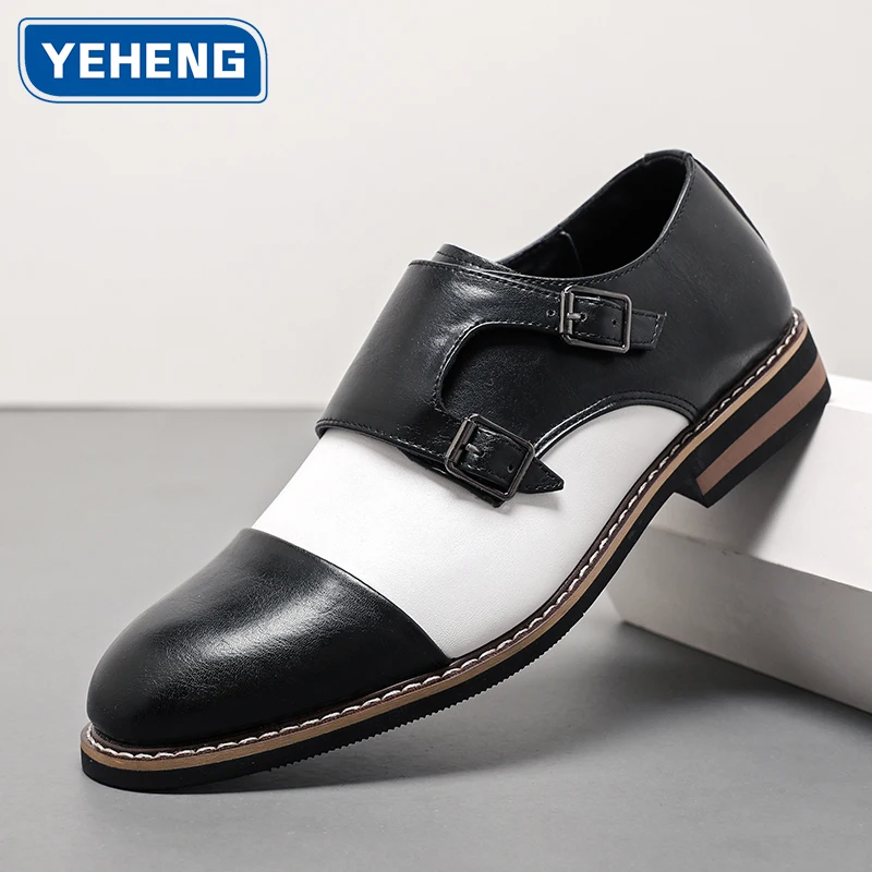 

Кожаные мужские лоферы в британском стиле, повседневные деловые офисные дизайнерские туфли с ремешком-монахкой, официальные свадебные туфли для мужчин