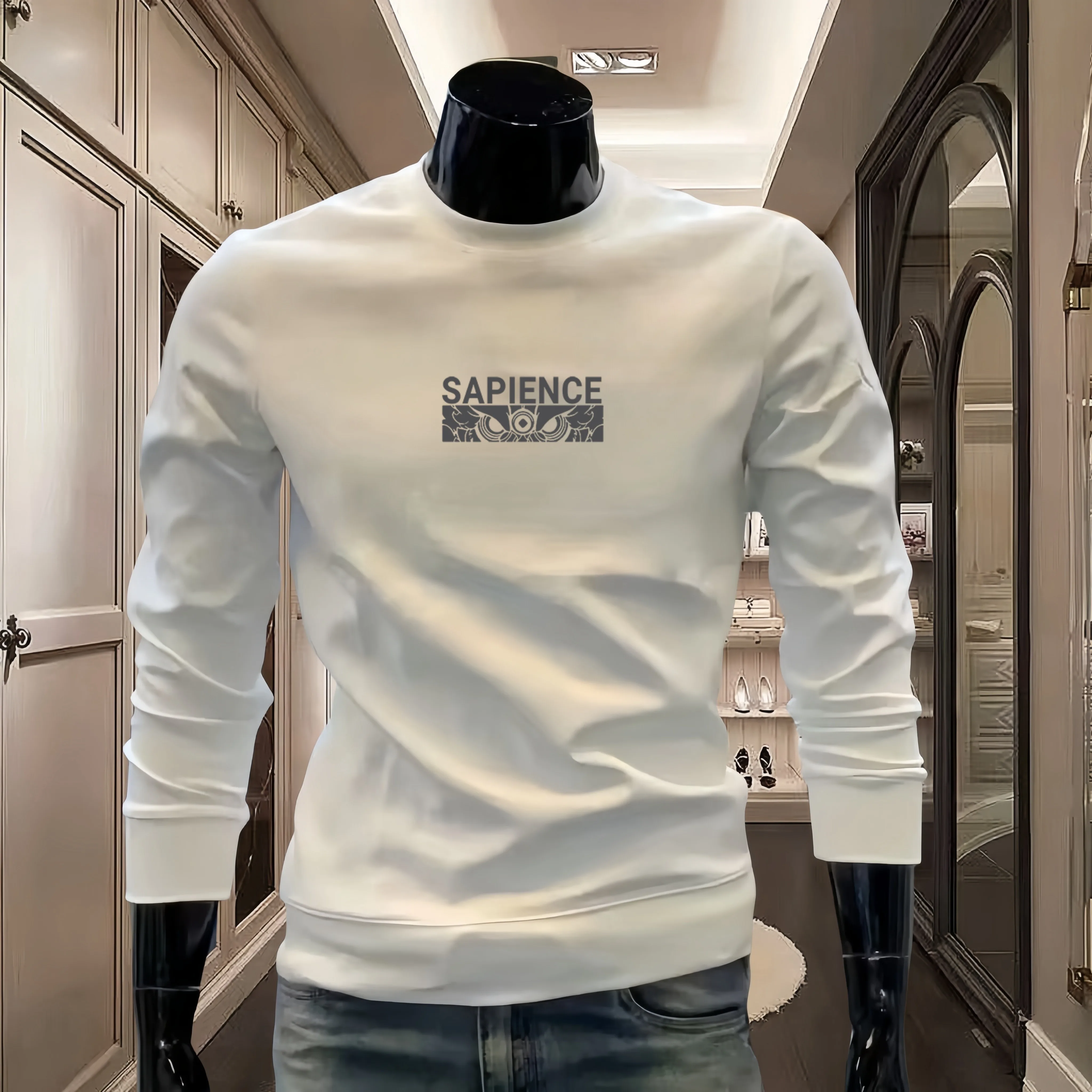 بلوزات رجالية قطنية برسومات صينية ، هودي أنيق ، ملابس رياضية سوداء كاجوال ، توب بأكمام طويلة برقبة دائرية ، جودة عالية #3