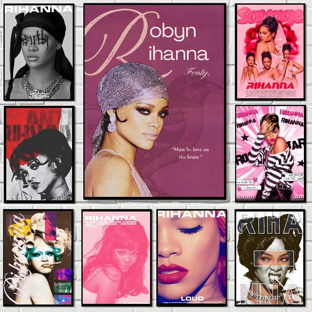 Rihanna Singer R&B Poster Self-adhesive Advanced Aesthetic Printing Paper Wall Art for Living Room Home Decor