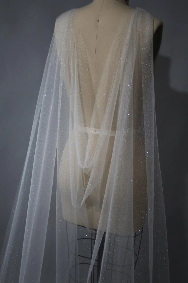 Ivory tulle wedding cloak, bridal cape veil lace wedding accessories