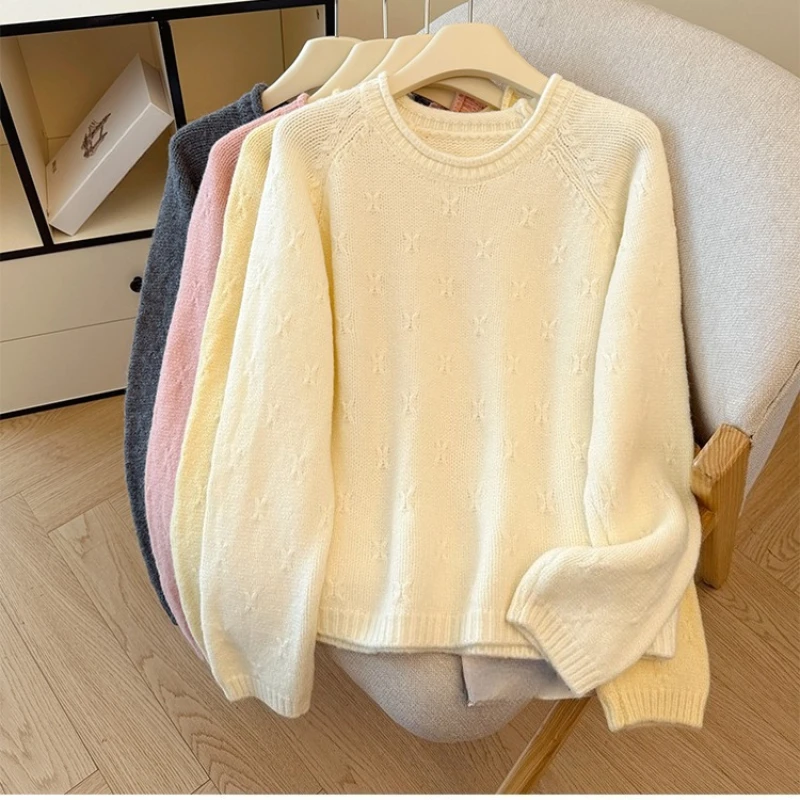 

Autumn Winter Vintage Solid Loose Knitted Women's Sweater 2025 New Long Sleeve O-neck Korean Casual Pullover Female