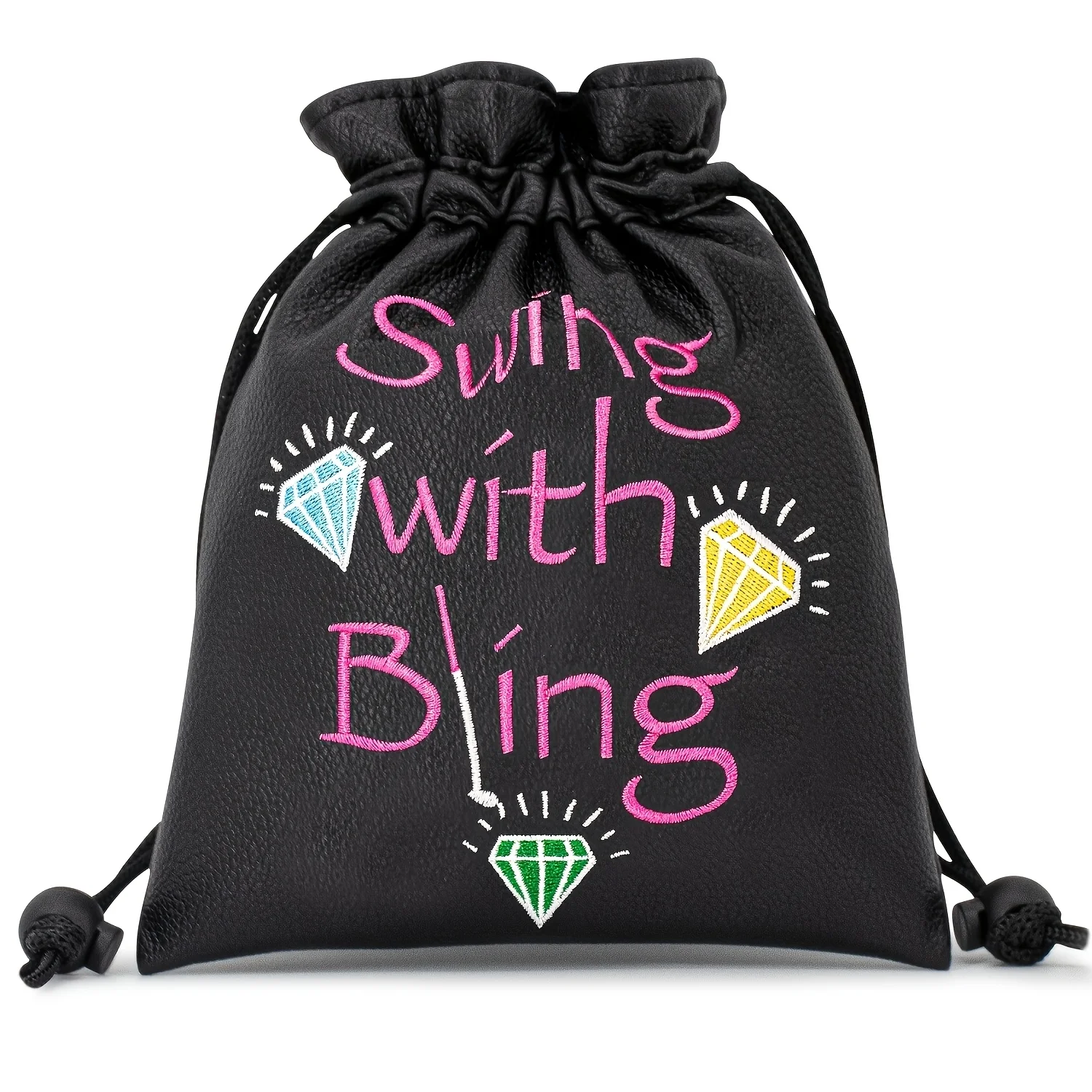 1pc Diamond Letter Design Golf Bag with Drawstring Closure, Portable And Durable Faux PU Golf Ball And Tee Storage Bag