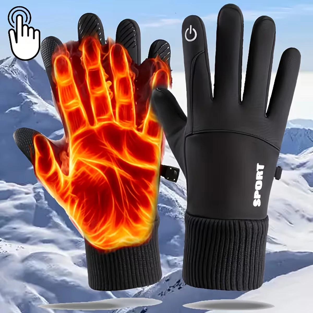 

Black Winter Warm Full Fingers Waterproof Cycling Outdoor Sports Running Motorcycle Ski Touch Screen Fleece Gloves