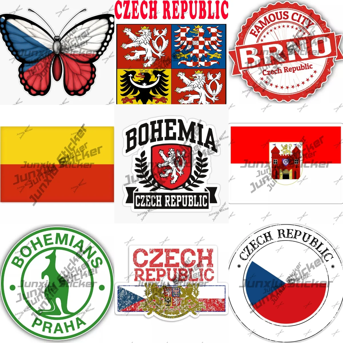 Czech Republic Coat of Arms Bumper Sticker Prague Bohemians Praha Map Stamp Travel Outdoor Waterproofing Decal for Suv Windows