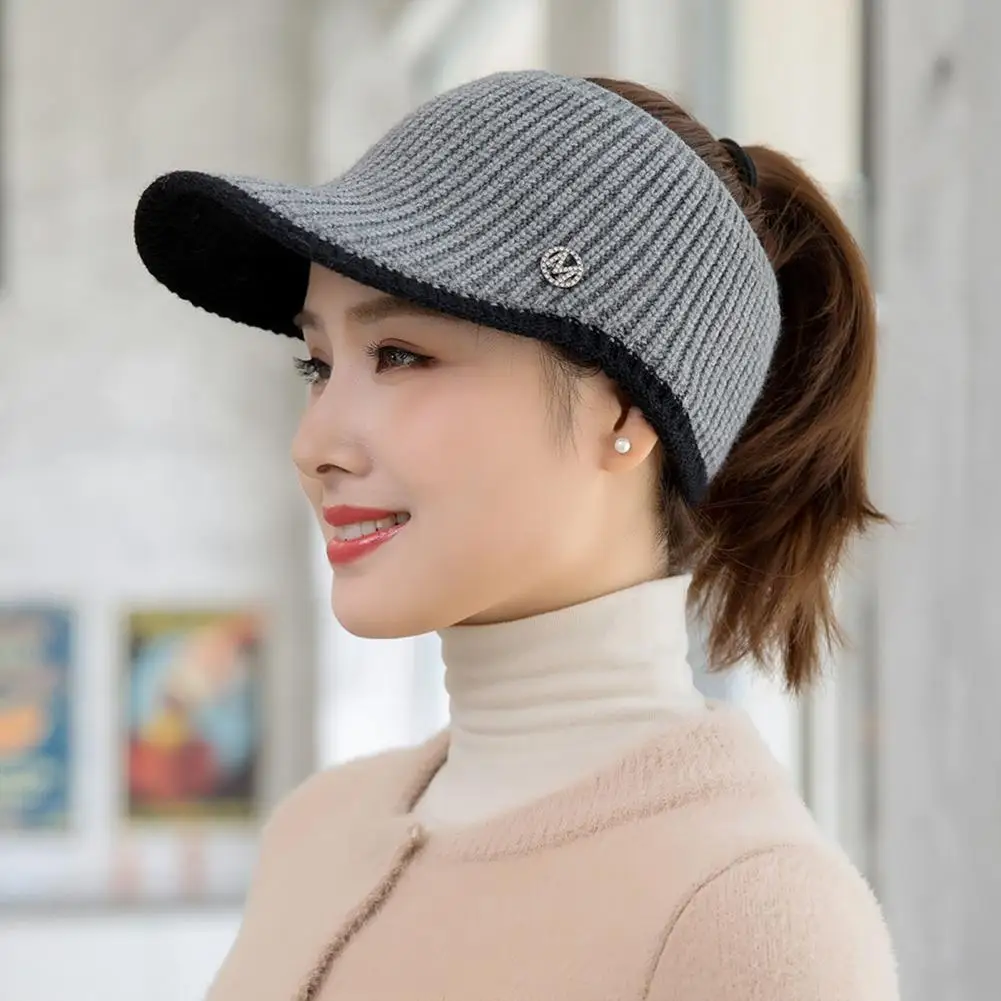 Chic Baseball Cap Washable Stretchy Lightweight Windproof Winter Woolen Yarn Women Visor Hat Knitted Hat Cold Resistant