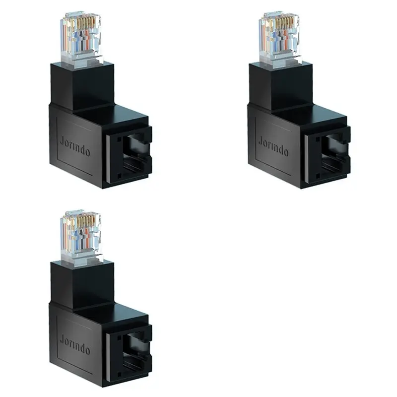 Stylish-3X RJ45 Male To Female Ethernet Adapter Network Extender 90Degree Down Bend For CAT5E CAT6 CAT8 Ethernet Cable Connector