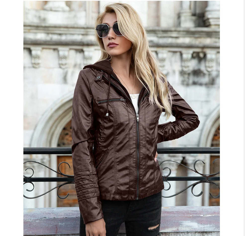 Jaqueta de moto casaco com zíper feminino turn down collar outerwear das senhoras do falso couro do plutônio casaco feminino