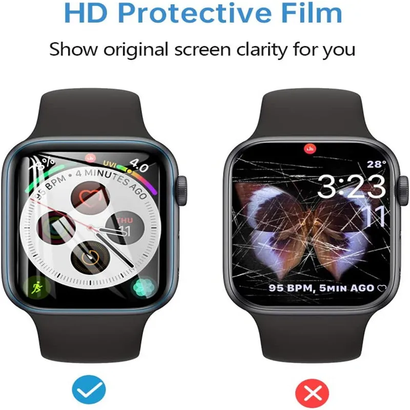 Filme protetor de tela para Apple Watch, transparente de proteção total, não de vidro para iWatch 3, 2, 3, 4, 5, 6, 7, 8, SE, 5, 4, 45mm, 41 milímetros, 40 milímetros, 44 milímetros