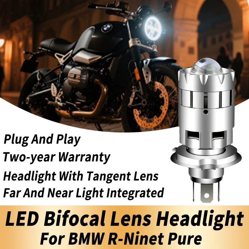 1PC H4 LED Bifocal Lens Headlight Canbus For BMW R-Ninet Pure Motocycle White Yellow Dual Color High Beam Low Beam Modified Lamp