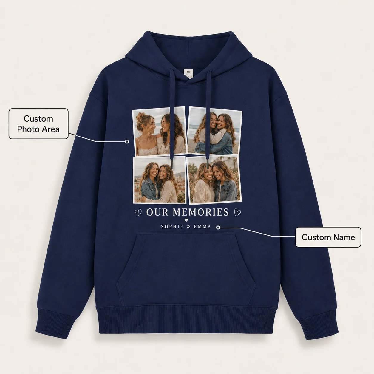 Custom Friendship Hoodie Personalized Photo Sweatshirt Women Best Friends Matching Pullover Classmate Birthday Gift Casual