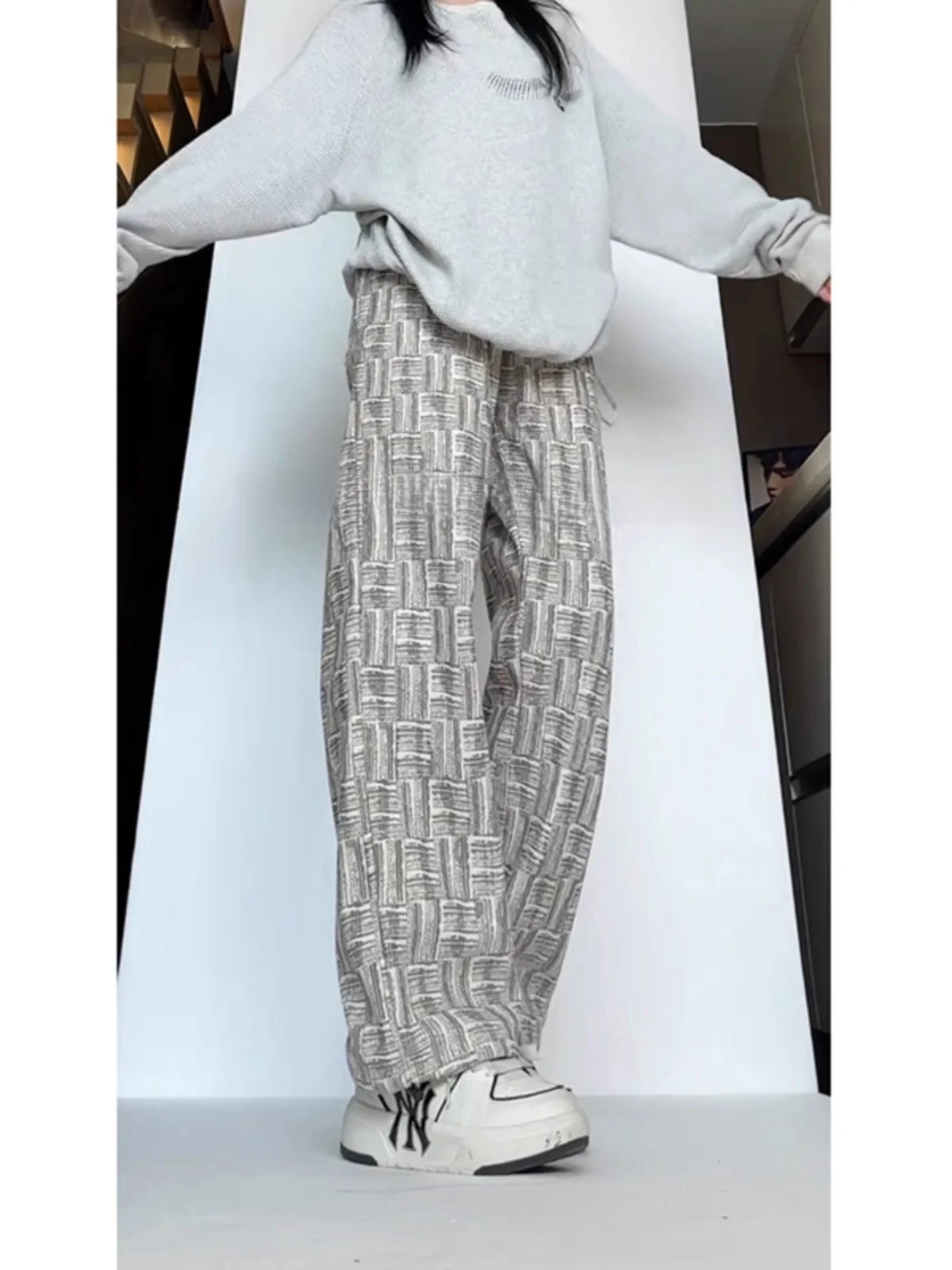 

Vintage Corduroy Men's Straight Leg Pants Fce Lined Casual Plaid Autumn Winter High Waist Trousers Youthful Sle Wear Res...