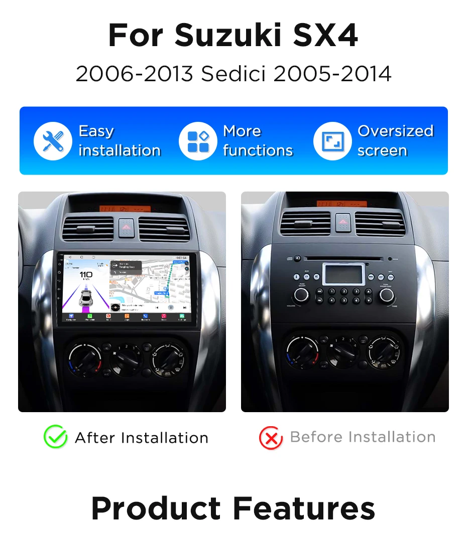 Junsun 360° ° Panorama Kamera Auto Radio Für Suzuki SX4 2006-2013 Für Fiat Sedici 2005-2014 Drahtlose CarPlay Android Auto GPS Navi – Detail 6