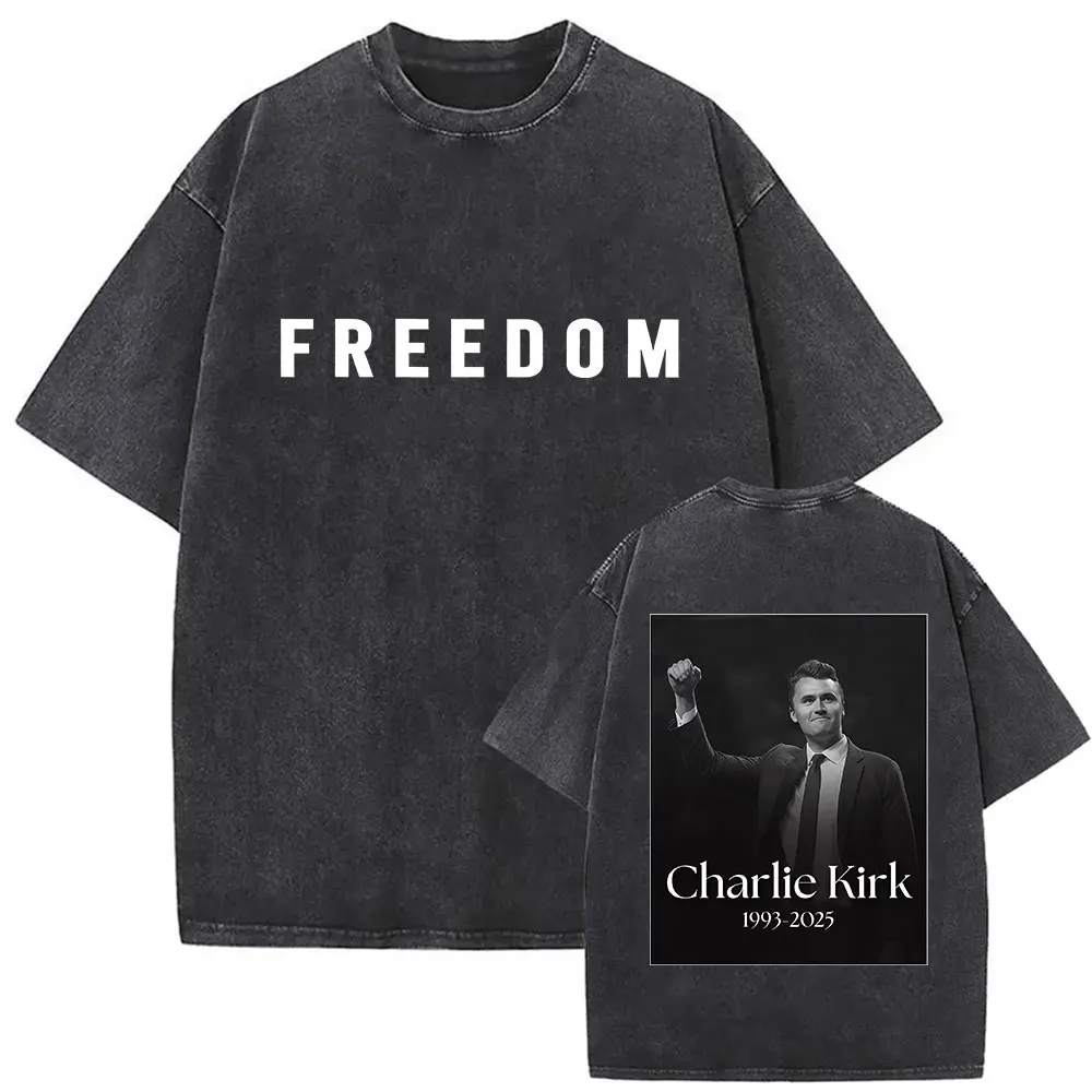 

Classic Charlie Kirk 1933-2025 Vintage Washed Graphic T Shirt Men's Fashion Cotton Short Sleeve T-Shirt Y2K Gothic Clothing