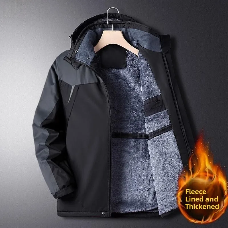 

Winter Thiened Fce Lined Cotton Jaet Men's Workwear Coat Large Size Windbreaker Youth Trendy Mid-Year Casual Hooded