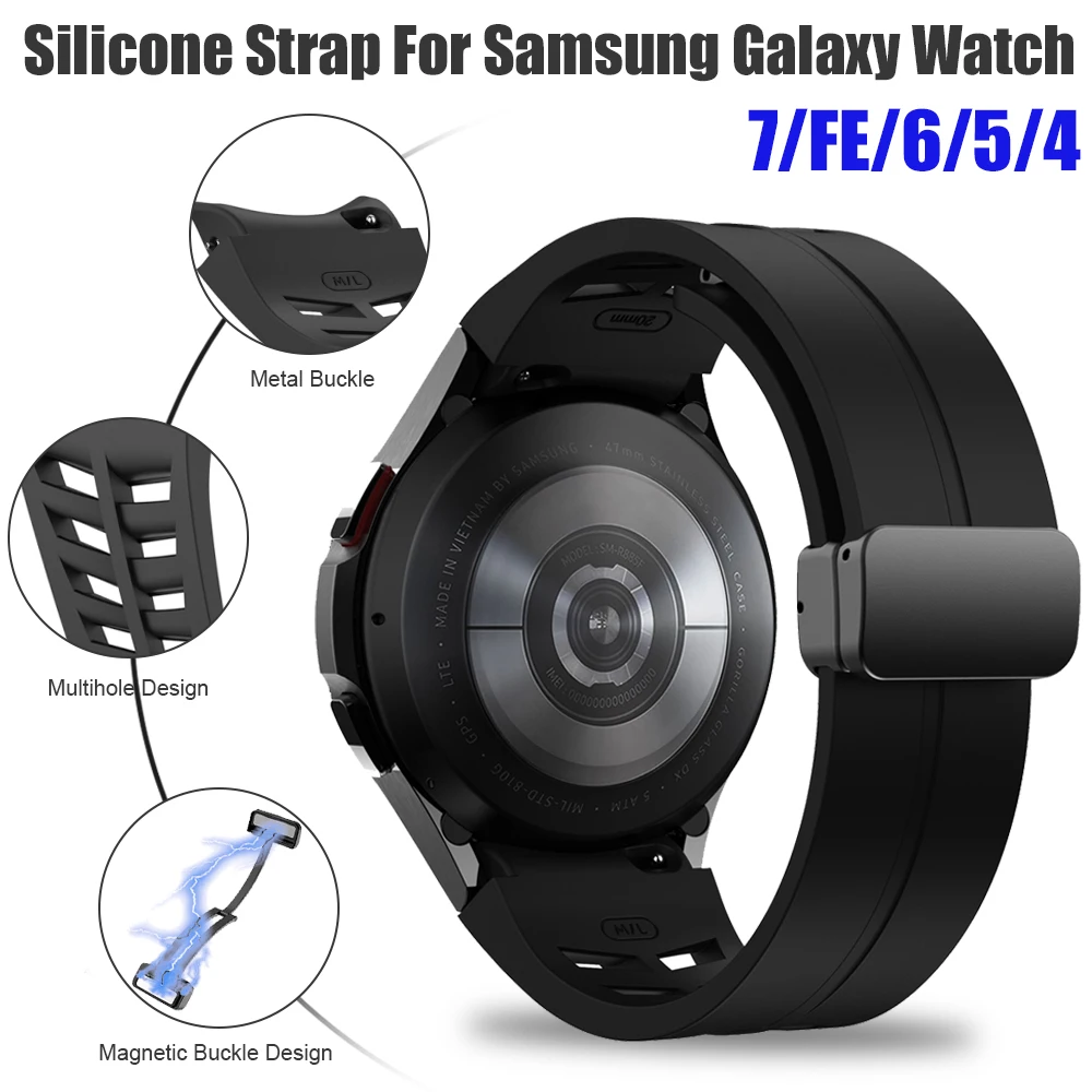 Magnetisches Schnallen-Design-Silikonarmband für Samsung Galaxy Watch 7 6 5 44 mm/7 FE 6 5 40 mm/6 Classic 47 mm 43 mm Smartwatch-Armband